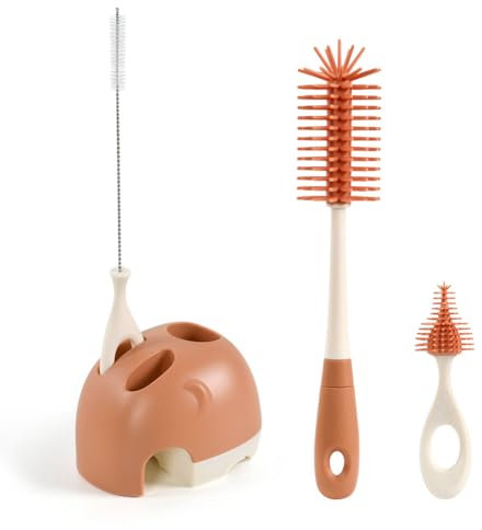 Vicloon Silicone Baby Bottle Brush, 4 in 1 Stand Bottle and Teat Cleaning Brush, Bottle Cleaner Brush for Cleaning Water Bottles Baby Bottles Glass Cup Thermoses（Orange）