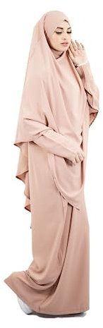 Lamishijab Abaya Muslimische Damen, 2-teilig, Maxi Khimar und Abaya, mit Taschen aus Medinenseide, ENS-KH-000, nude, One size