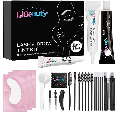 Libeauty Eyelash Tint Kit, Lash Tint Black and Eyebrow Dye Kit, Eyelash Dye with Skin Protection and Full Tools, 15ML Large Capacity, Suitable for Salon and Home Use