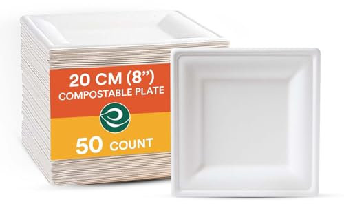 ECO SOUL Assiettes en carton blanc nacré | Bagasse jetables 100 % compostables - Assiettes robustes et écologiques - Biodégradables - Passent au micro-ondes (127,2 cm, 20,3 cm)