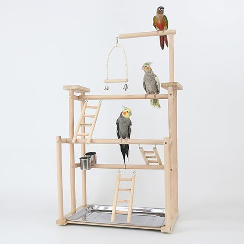 TEMU-SC Aire de Jeux pour Oiseaux, Place de Jeux en Bois pour Perruches Canaris, Perchoir en Bois pour perroquets, Terrain de Jeu pour Perroquet(44 * 31 * 79CM)