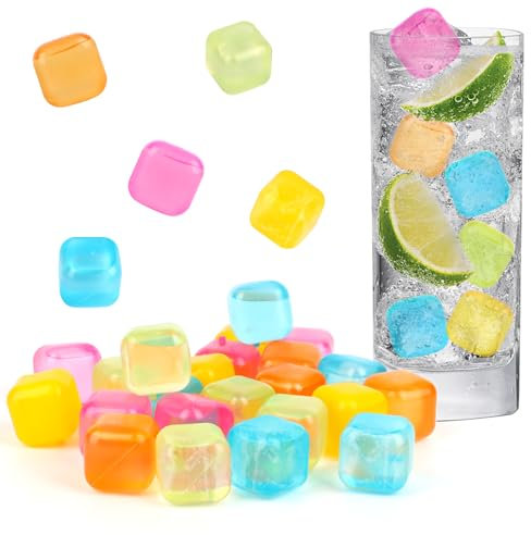 24 Pezzi Cubetti di Ghiaccio Riutilizzabili,Cubetti di Ghiaccio,Sostituto del Cubetti di Ghiaccio,Pietre Raffreddanti,Ghiacciolini Colorati per Cocktail,Raffreddare Bevande Drink Ice Cube(Multicolore)
