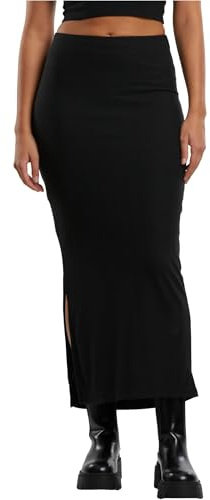 Urban Classics Ladies Rib High Slit Skirt Donna Gonna Lunga Nero
