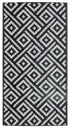 vidaXL Outdoor Teppich, Gartenteppich Beidseitig, Balkonteppich Terrassenteppich UV-beständig, Läufer Teppich für Balkon Terrasse, Weiß Schwarz 80x150cm PP