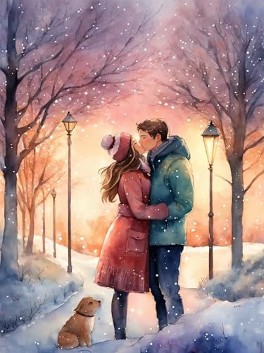 Diamond Painting Erwachsene, DIY Diamant Painting Bilder Paar, Vollbohrer Winter Diamant Malerei Malen Nach Zahlen Cross Stickerei Bastelset Erwachsene, für Geschenk, Wanddeko Wohnzimmer 50x70 cm J-4