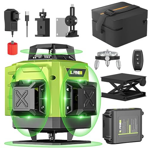 Niveau Laser 360 Autonivelant, Niveau Lazer 4 x 360°, Lazer Niveaux 4D 16Lines, Laser Chantier Autonivellement, 1 * 4800mAh Batterie, Support Rotatif, Télécommande, pour l'architecture et l'art Mural