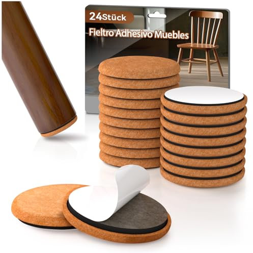 24 Piezas Fieltro Deslizadores para Muebles, Fieltro Adhesivo Muebles, Protector Patas Sillas, Fieltros para Sillas Redondos de 50 mm