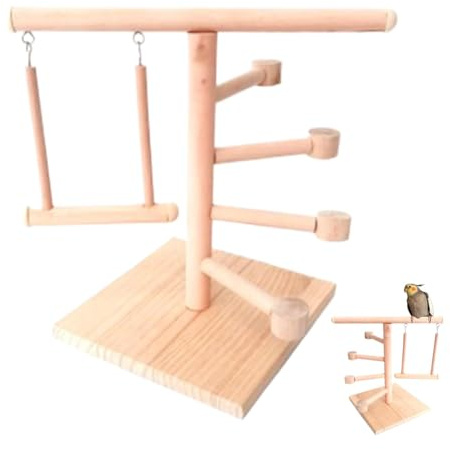 Kustimantu Aire de jeu pour oiseaux, support pour perroquets en bois, accessoires de cage à oiseaux