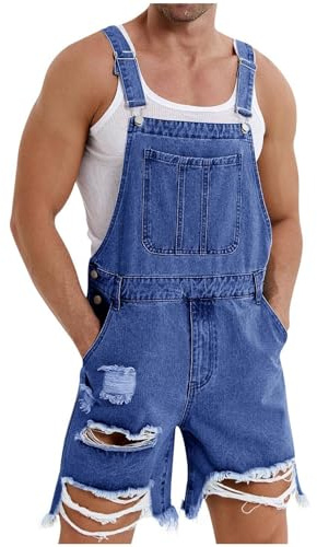 2025 Peto Vaquero Hombre,Mis Pedidos Mono Vaquero Corto Mono Pantalones de Vaqueros Peto Trabajo Bib Suelto Jumpsuit con Bolsillos Casual Mezclilla Moda Fiesta Pant Jeans Roto Denim Pantalon Monos