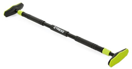 TREXO Barra de dominadas, longitud ajustable de 70 a 96 cm, color gris, de acero, carga máxima de hasta 150 kg, para dominadas y ejercicios de brazos y hombros, fácil montaje, barra con extremos de