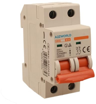 Interruttore Magnetotermico 16A B16, Bipolare 2P, Curva B 6kA, 2 Moduli DIN 220V AC, Certificato IEC60898-1, Serie SB6L