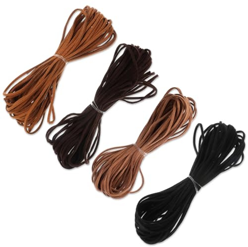 4Pcs 4Colors Leather String Suede Cord, 2.5mm x 10.9 Yard Leather Cords Rope String for Jewelry Making, Flat Suede Cord for Necklace Bracelet DIY Art Crafts Beading Shoes Laces Hair Accessories