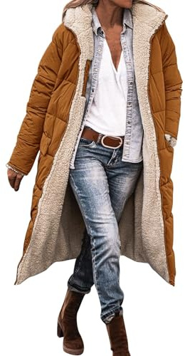 Genérico Abrigo Largo Mujer Invierno Plumas Chaqueta Acolchada A Prueba de Viento Talla Grande Cálido Algodón con Capucha Gruesa Elegantes Parka Exterior Felpa