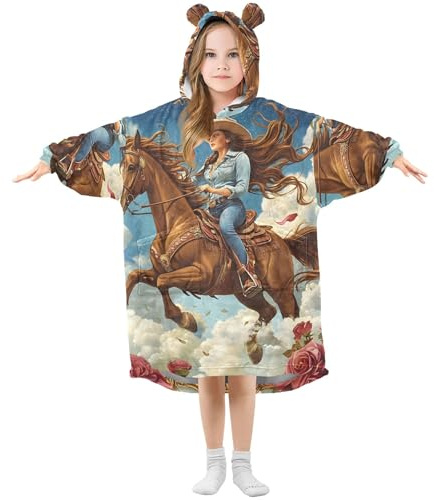 Sevdomey Coperta indossabile da donna a cavallo per bambini ragazzo ragazza, felpa con cappuccio a doppio strato felpa oversize, Cavallo Donna, S