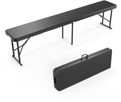Bonnlo Klappbank – Gartenbank Wetterfest aus Kunststoff, Sitzbank Flur, Bierbank, ideal für Garten, Camping & Outdoor, 182 x 28 x 43 cm, Schwarz