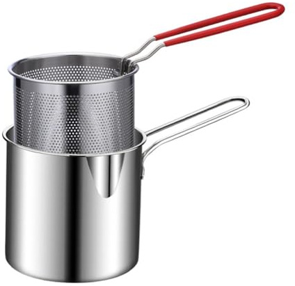 MeevrgR Pentola profonda in acciaio inox con manici e cestello per patatine, verdure, carne, multiuso da cucina, 12 x 12,7 cm