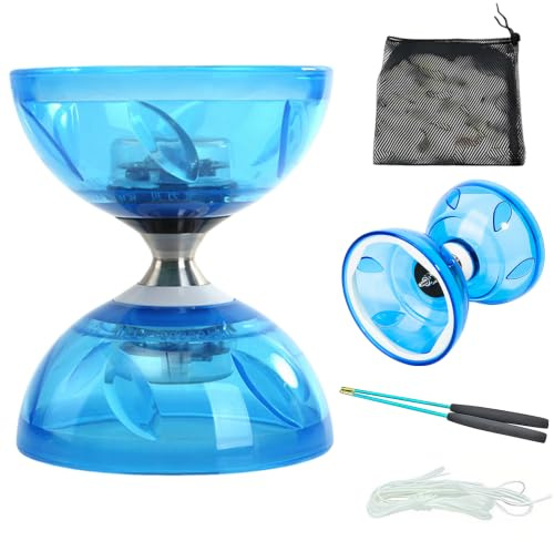 PLLYPE Diabolo avec roulement à billes, diabolo LED avec 3 couleurs clignotantes, corde de rechange de 10 m, triple kit de rangement, sac en filet et barre professionnelle, triple roulement pour