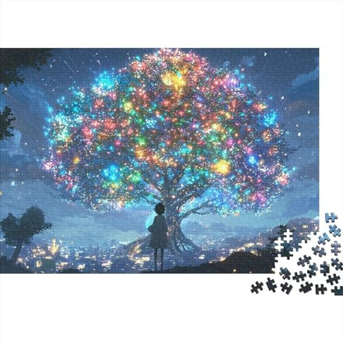 Magisch Baum Nacht Recycelter Karton Pussel Leuchtend Baum Pussel Nachhaltig Entspannung Einzigartig Detailliert für Erwachsene & Familien 52 x 38 cm/1 000 Teile