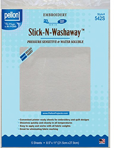 Pellon Stick-N-Washaway Embroidery Stabilizer, White 8.5 x 11 5/Pkg