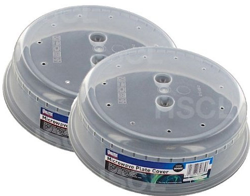 2 x Transparent Microwave Vented Plate Food Cover Splash Guard - Dishwasher Safe, 27cm (Diameter) x 6.3cm (Height)
