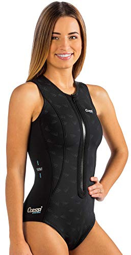 Cressi Termico Ultraspan, Costume Monopezzo Neoprene 2mm Donna, Nero/Logo Acquamarina, XS/1