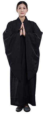 ZooBoo Shaolin Unisex Monk Kung fu Robe Costume Long Gown Suit (XS/160, Black)