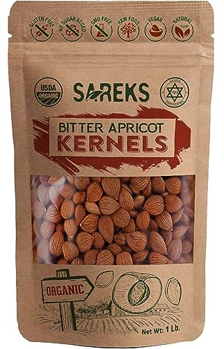Bitter Apricot Kernels Organic Raw (1LB),%100 USDA Organic Certified Seeds, NON-GMO, Product of Turkey, Gluten Free, Resealable Bag