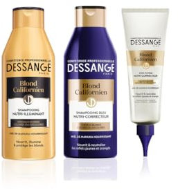 DESSANGE - Coffret Blond Californien - Shampoing Nutri-illuminant + Shampoing Bleu + Soin Patine - Nourrit & Neutralise Les Reflets - Pour Cheveux Blonds, Colorés ou Décolorés