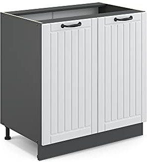 Vicco Spülenunterschrank Fame-Line, Weiß Landhaus/Anthrazit, 80 cm mit Regal, ohne Arbeitsplatte