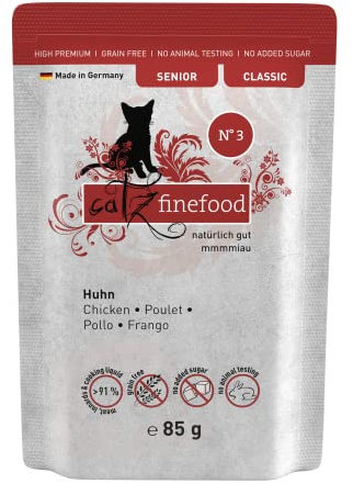 catz finefood Senior N°03 Nourriture Humide pour Chat au Poulet – Nourriture Humide de qualité supérieure pour Votre Chat Senior – sans céréales, sans Sucre, Haute teneur en Viande, vitamines et