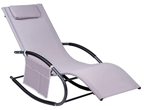Hortan Lettino Sdraio Prendisole Con Struttura A Dondolo, Seduta Ergonomica, Cuscino Poggiatesta, Telaio In Acciaio E Sacca Portaoggetti Per Arredo Esterno, Giardino, Terrazzo e Piscina