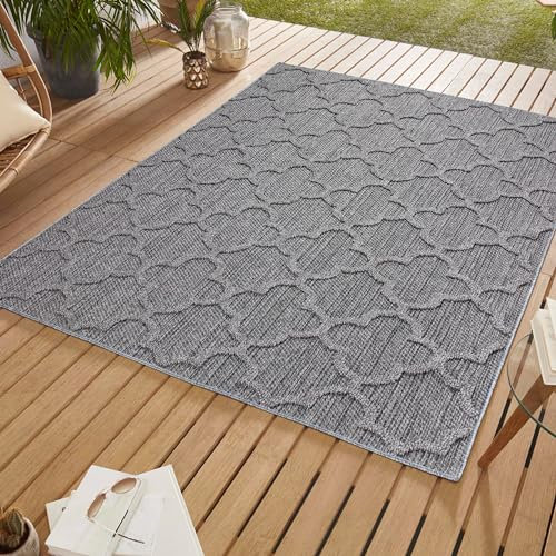 SIMPEX Outdoor Teppich, Skandinavisches Design, Grau, 80 x 150 cm, Für Küche, Balkon, Terrasse, Garten, Picknick
