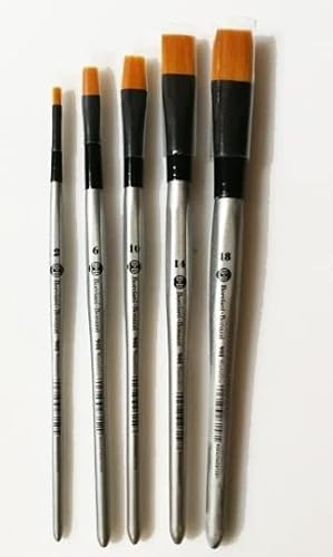 BORCIANI E BONAZZI Serie 901 Set 10 PENNELLI Manico Corto Pelo Sintetico Oro Punta Piatta N. 0, 1, 2, 4, 6, 8, 10, 12, 14, 16 + PORTAPENNELLI IN PLASTICA OMAGGIO!!