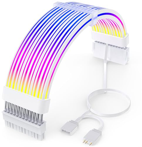 Sirlyr White RGB 24Pin PSU Extension Cable,4 Sides Lighting for MB