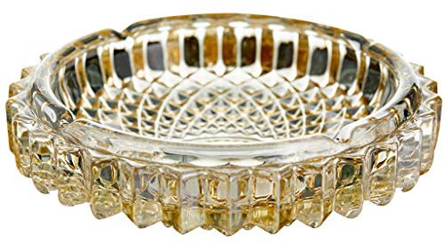 Aschenbecher Glas Aschenbecher Transparent Kristallglas Aschenbecher Innen- und Außen Kreative große runde goldene Aschenbecher 7,4 Inches Tischaschenbecher