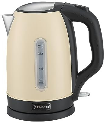 Belaco Electric Kettle, Stainless Steel Housing 1.7L Fast Boil Cordless 360° Rotation Removable Water Filter 1800-2200W Auto Shut-Off & Boil-Dry Protection Cream