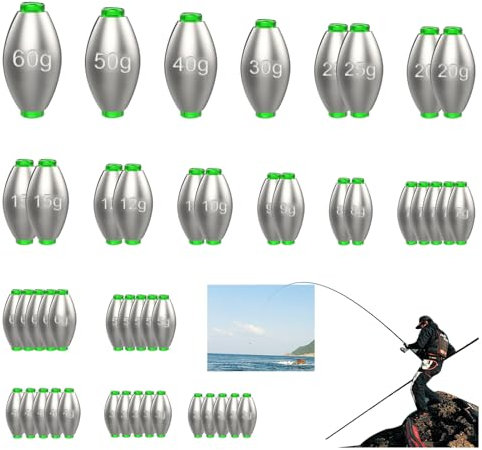 Blei Angeln Set, 48 Stück Angelblei Blei 6 Different, Angeln Drop Shot Angeln Drop Shot Blei Set für Outdoor Sportarten Angeln 2/3/4/5/6/7/8/9/10/12/15/20/25/30/40/50/60g