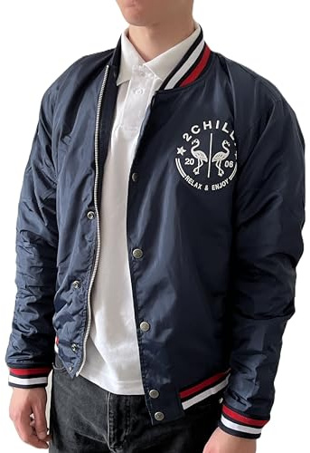 2chilly Giacca da collegio da uomo, in nylon, stile vintage, Palm Beach Florida, blu navy, L