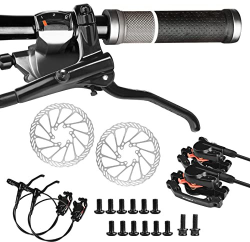 Rikmody MTB Hydraulic Disc Brakes Set,Front 800mm Rear 1400mm Bicycle Hydraulic Brake Kit,Aluminum Alloy Mountain Bike Hydraulic Disc Brake Levers with Universal is/PM Adapter for MTB Bilateral Brake
