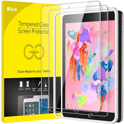 JETech Screen Protector for iPad (9.7-Inch, 2018/2017 Model, 6th/5th Generation), iPad Air 2/1, iPad Pro 9.7-Inch with Easy Installation Frame, Tempered Glass Film, HD Clear, 2-Pack