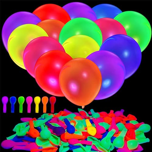GoldRock 100 st neonballonger svart ljus, färgglad festdekoration, 25 cm ballonger, lysande födelsedagsdecoration