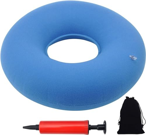 HENGBIRD Cojín de asiento ortopédico para hemorroides, cojín de asiento de poliéster, cojín inflable con bomba para hemorroides, dolor de coxis, embarazo