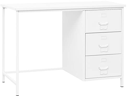 CKioict Escritorio de estilo industrial con cajones, color blanco, 105 x 52 x 75 cm, escritorio infantil, mesa de ordenador, mesa de oficina, adecuado para oficinas, apartamentos, espacios vacíos