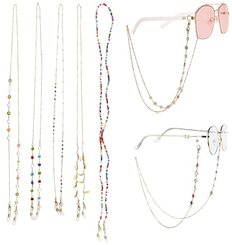 Hibmisy 5 Pezzi Cordino per Occhiali, Regolabile Multicolore Perline Laccio Occhiali Catenella per Occhiali per Donna (Stile Misto, 5)