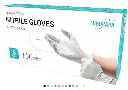 EUROPAPA® - 100 Guanti Monouso In Nitrile, Senza Lattice, Steril (S, Bianco)