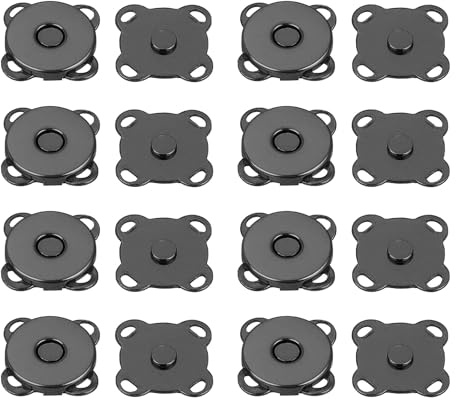 sourcing map 16 Sets Magnetic Snaps Button, 10mm/0.39 Metal Plum Magnetic Sew in Clasps Button Hardware Accessories for Clothes Bag Leather DIY Handbag Purse Wallet Craft, Black