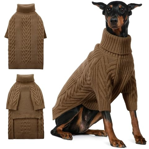 ASENKU Suéter Extragrande para Perro, suéteres para Perros extragrandes, Sudadera para Mascotas, Ropa de Cuello Alto, suéter de Invierno para Doberman, Gran danés (café, 4XL)