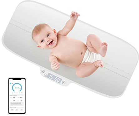 GOPLUS Báscula digital para bebé, báscula inteligente para bebés, función de sujeción y tara, pantalla LED, báscula multifuncional para mascotas, cuna para bebés y mascotas,