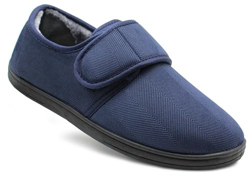 Dr Keller Mens Check Felt Faux Fur Lined Thermal Wide Opening Touch Fasten Slippers (Navy Blue, UK Footwear Size System, Adult, Men, Numeric, Medium, 8)