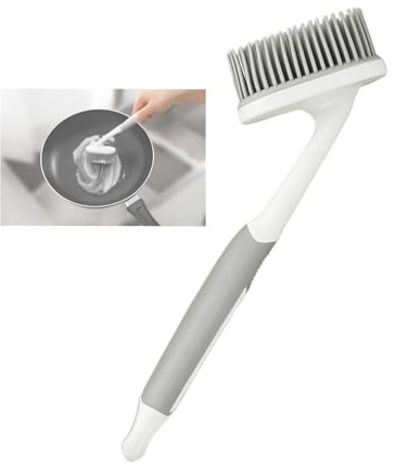 Spazzola per piatti, in silicone, con setole morbide, con punta raschiante, comoda impugnatura per lavello da cucina, padelle, pentole, padelle, verdure, frutta, patate (1, stile grigio 2)